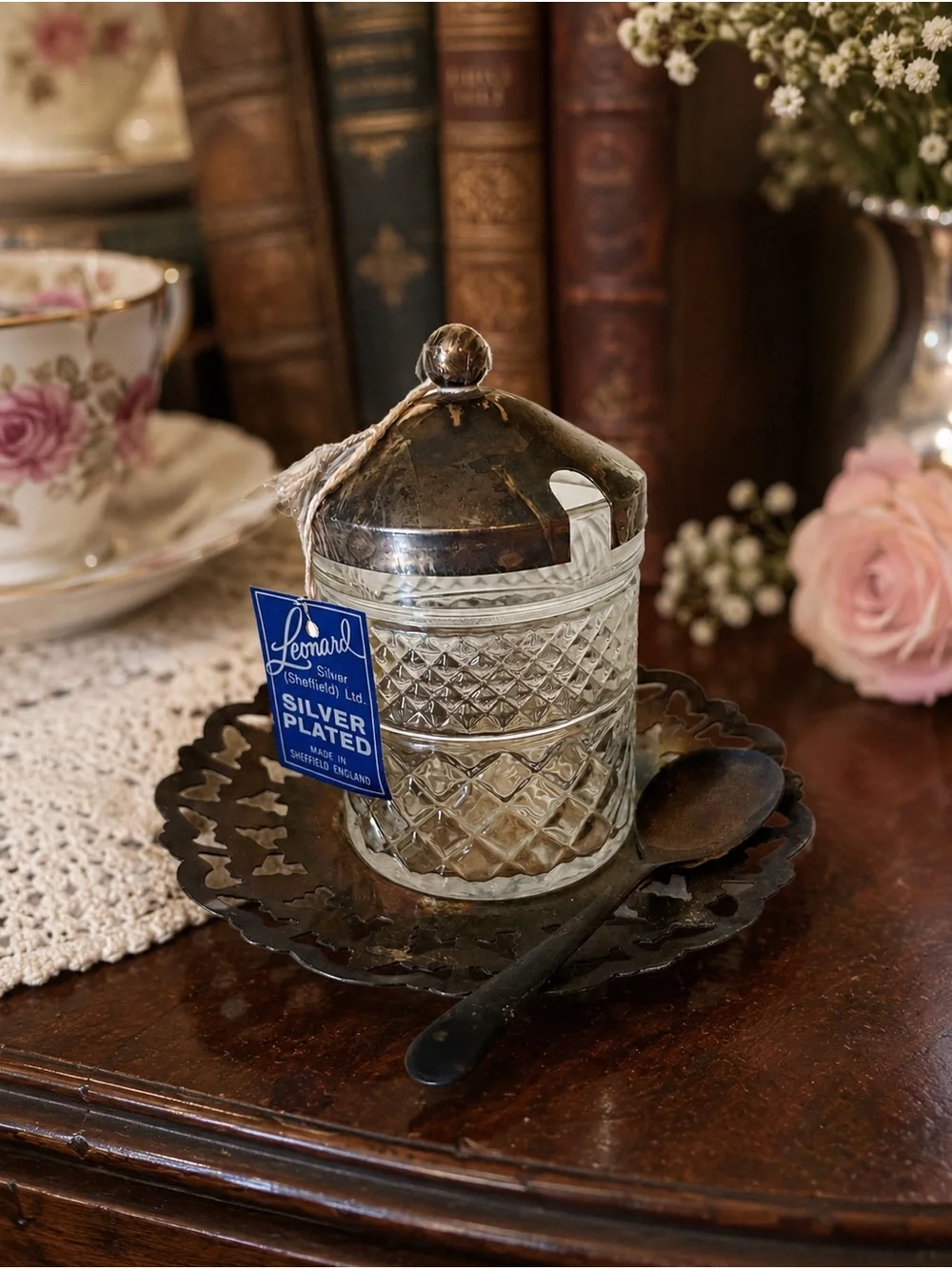 Vintage Condiment Jar With Spoon And Plates